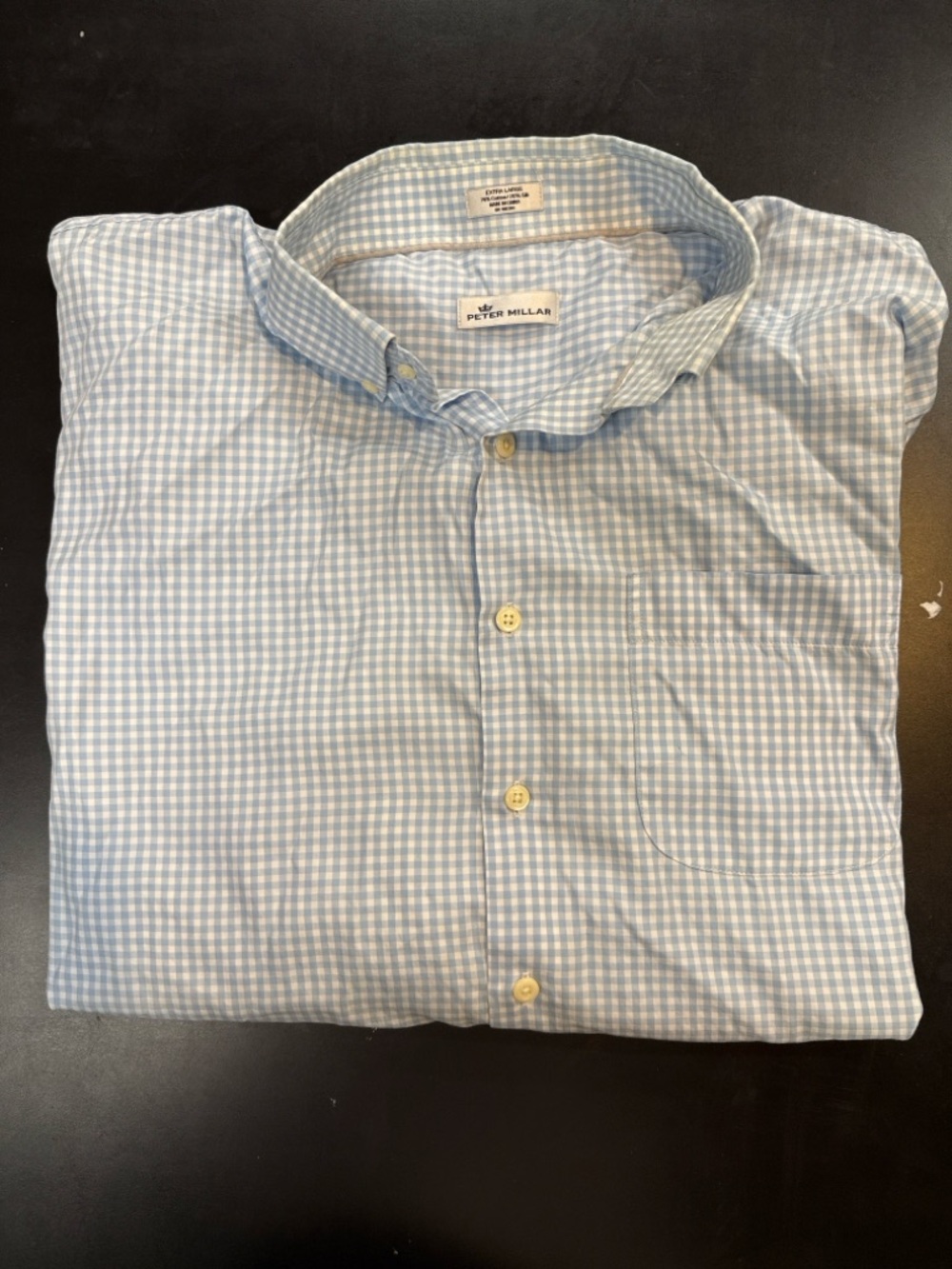 Peter Millar Shirt Mens XL Blue Gingham Check  Cotton/Silk Long Sleeve BD